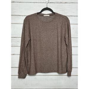 Zenana Heather Brown Small Long Sleeve Knit Top Soft Stretch Crew Neck Casual
